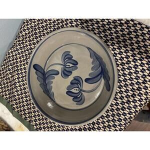 Vintage Blue Gray Pottery Pie Plate • Folk Art Stoneware • Farmhouse Decor